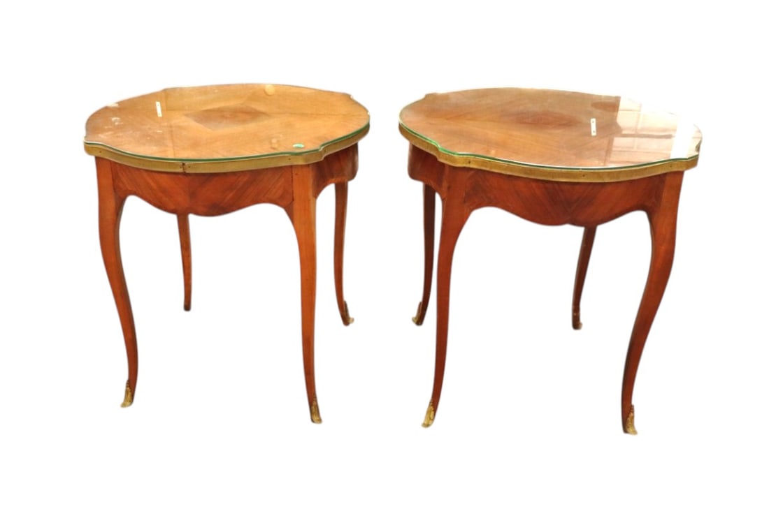Nice pair antique French rosewood & walnut bronze side lamp tables (1 of 8)