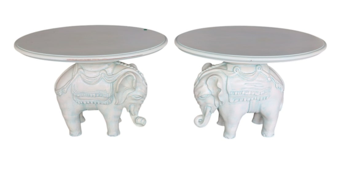 Nice pair of full body elephant decorator tables in original whitish blue finish (1 of 6)