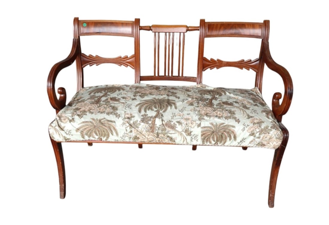 Vintage solid mahogany upholstered settee (1 of 6)