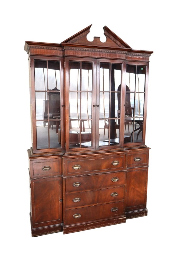 Vintage 2 piece mahogany 4 door breakfront with desk (1 of 7)