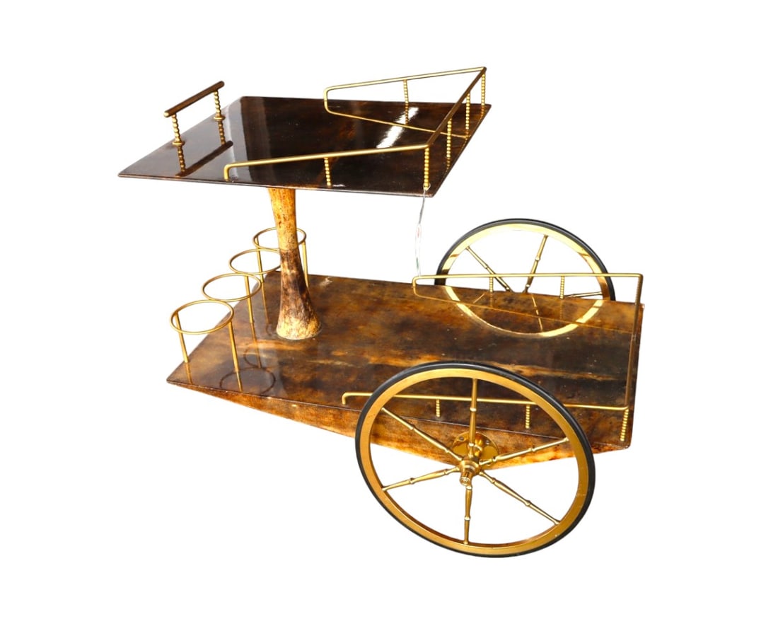 Cool mid century modern bar cart in marble faux finish: Cool mid century modern bar cart in marble faux finish. 27"h x 32"l x 22"w