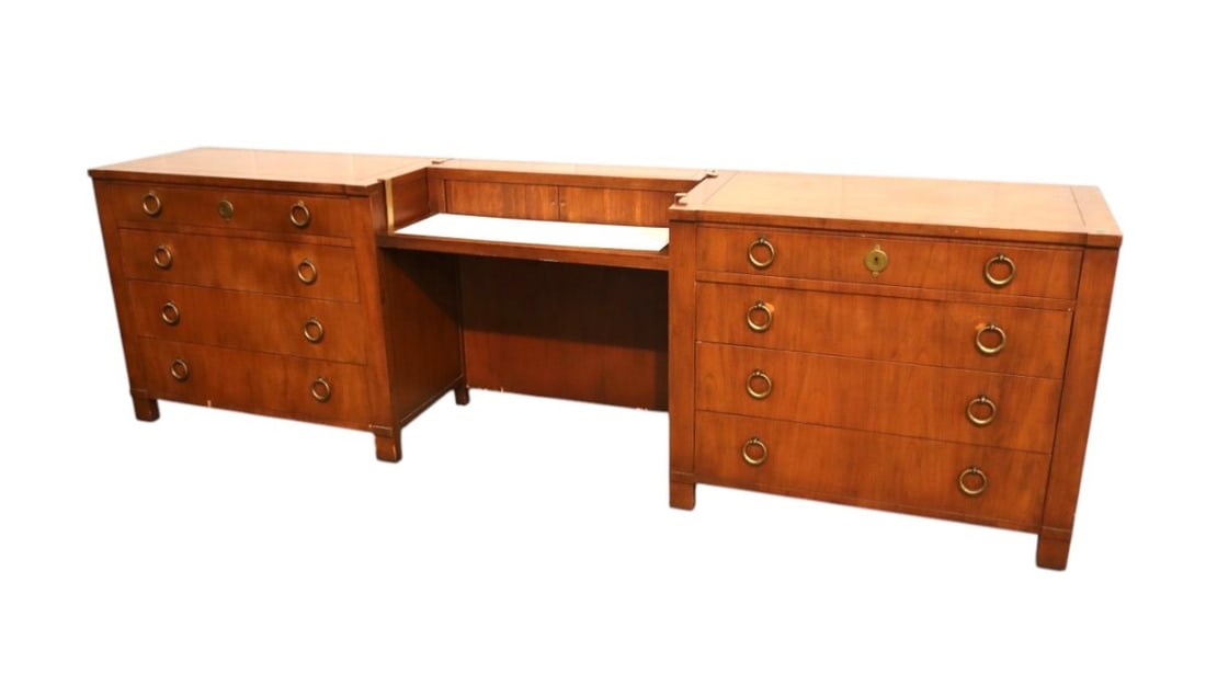 MCM Baker Furniture burl walnut 3 part double bachelor's chest credenza (1 of 12)