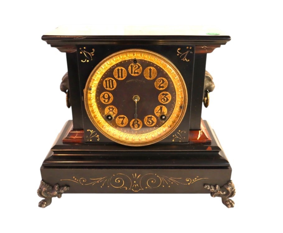 Antique Ansonia marble mantle clock, case is in good shape with key (1 of 6)