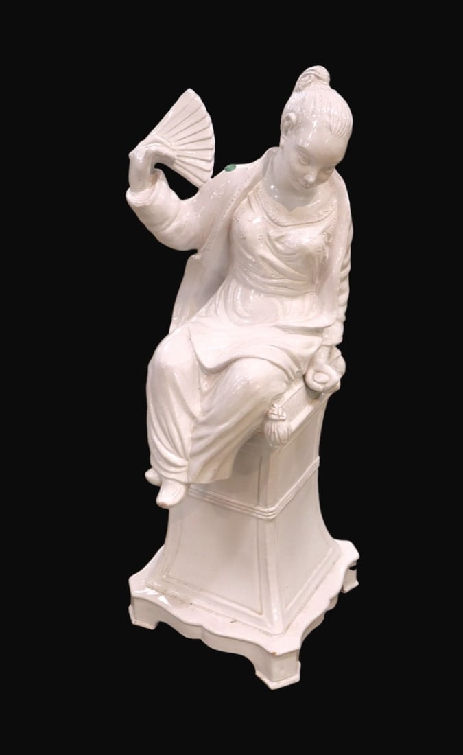 Italian 2 part porcelain glazed lady on pedestal made in Italy (1 of 7)