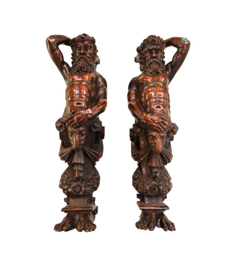 Pair antique carved atlas figures in the mahogany attributed to Horner (1 of 13)