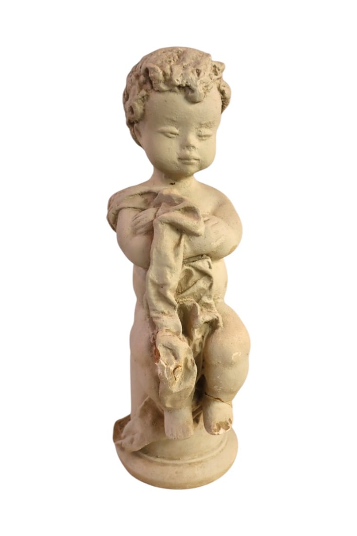 Vintage chalk cherub with repair over the year (1 of 6)