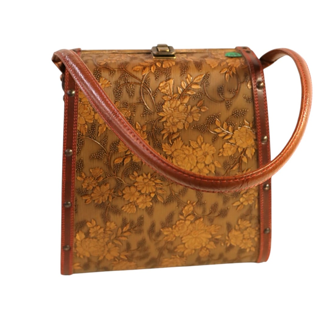 Floral decorated purse or hand bag with strap (1 of 4)