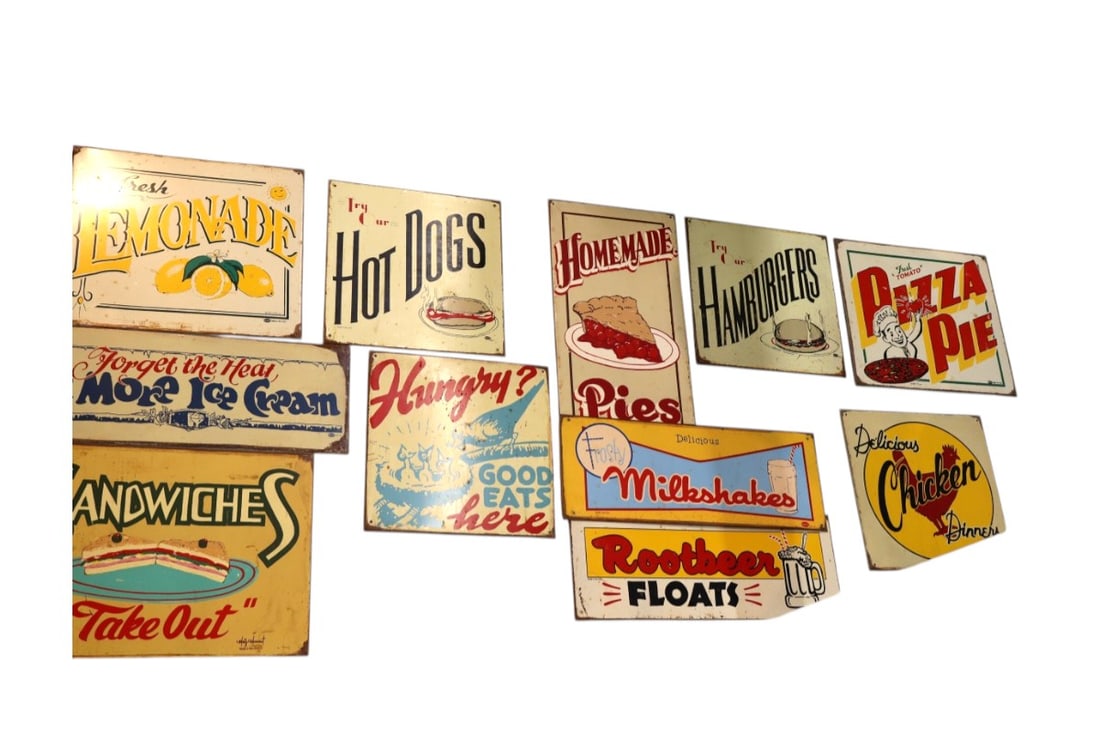 11 vintage metal restaurant signs in various sizes (1 of 15)