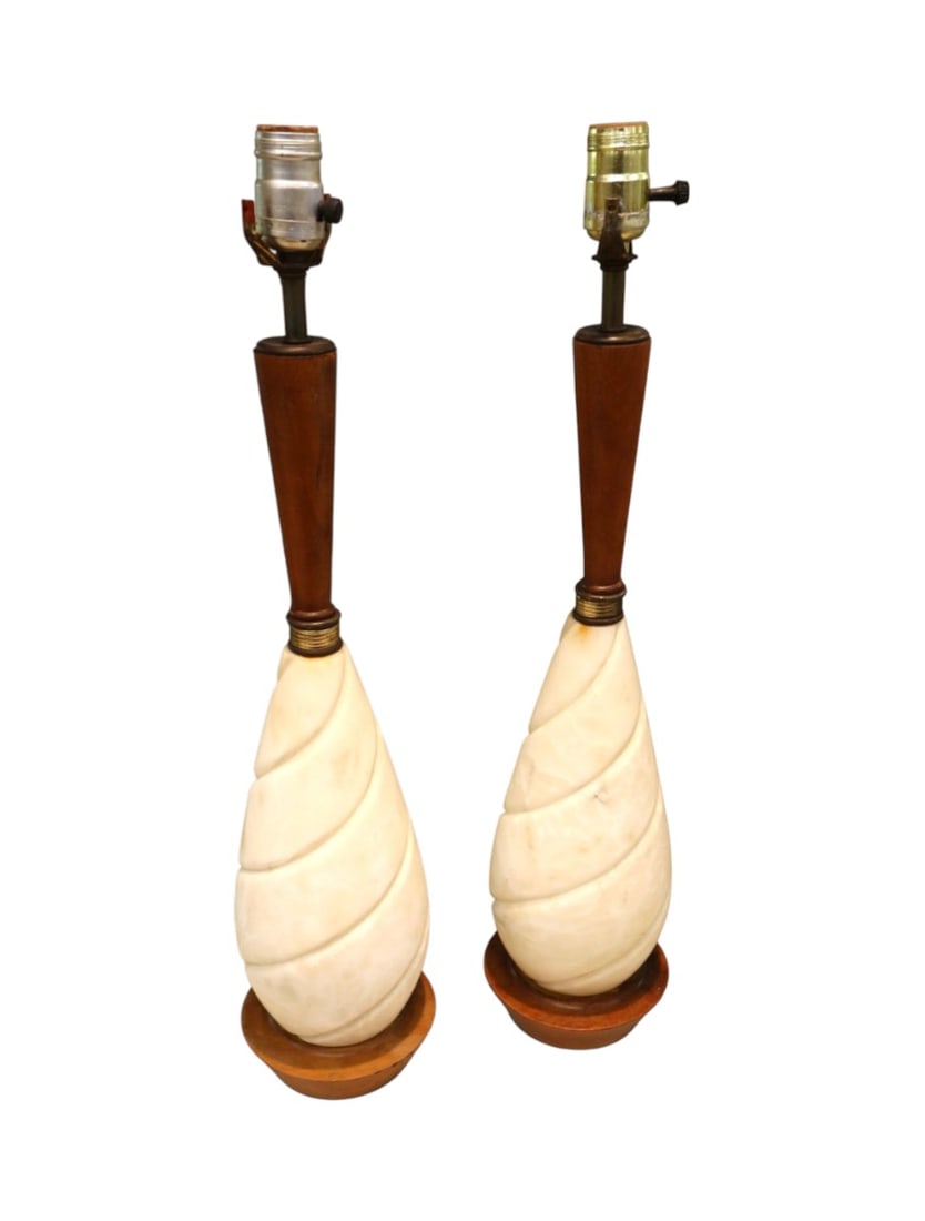 Pair of cool mid century modern onyx and walnut table lamps (1 of 3)