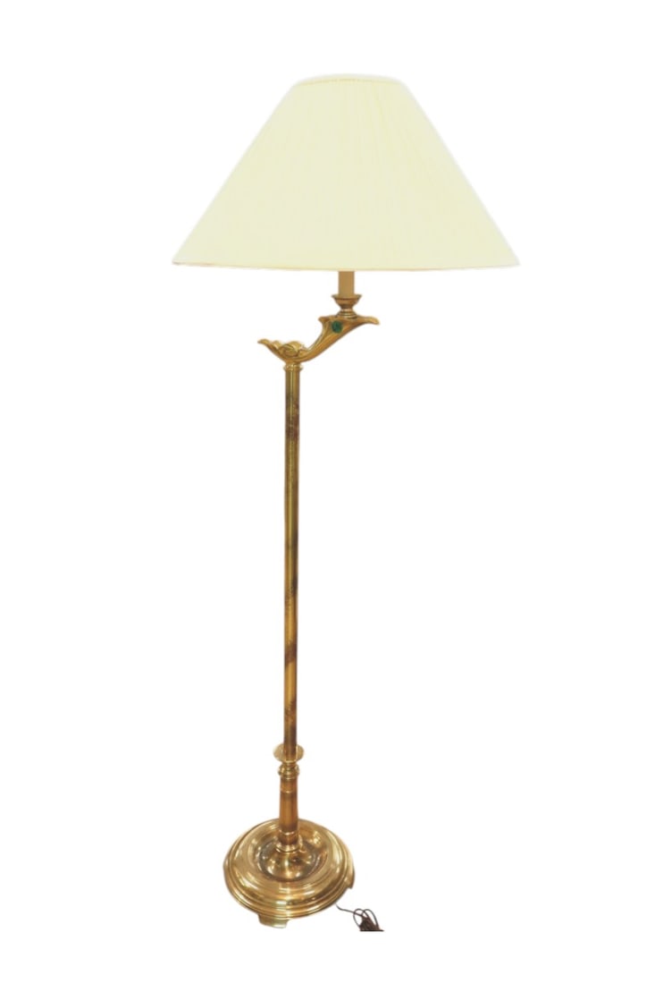 Brass plated Aladdin style floor lamp with shade, brass has patina (1 of 3)