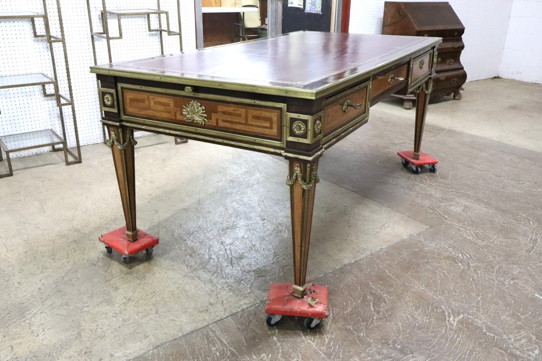 Fantastic antique French bureau plat desk with keys estimated ca.1890-1910 - 7