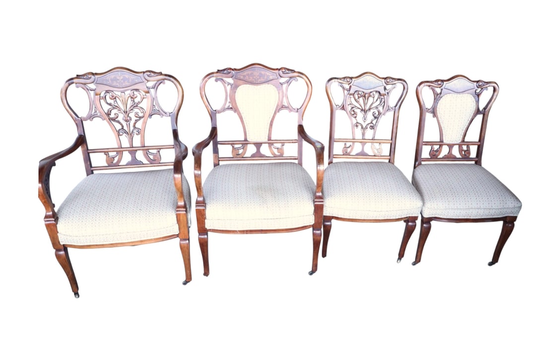 Antique 4 piece mahogany inlaid parlor chairs (1 of 10)