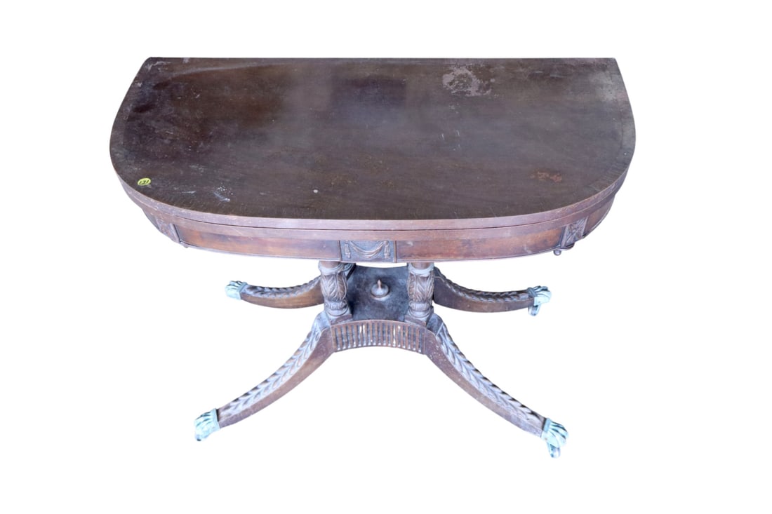 Antique Duncan Phyfe feather base flip top game table (1 of 5)