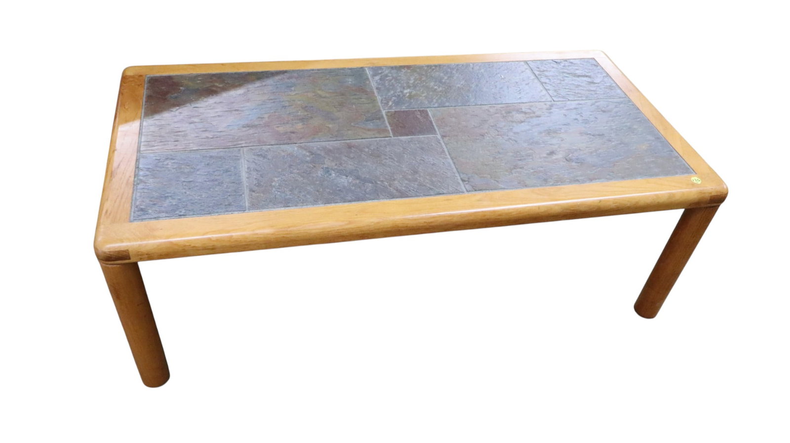 Haslev Denmark MCM walnut slate top coffee table: Haslev Denmark mid century modern walnut slate top coffee table in original finish and structurally sound. 16"h x 48"l x 24"d