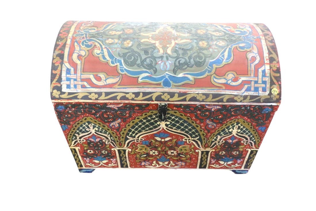 Antique style dome top painted lift top trunk (1 of 6)