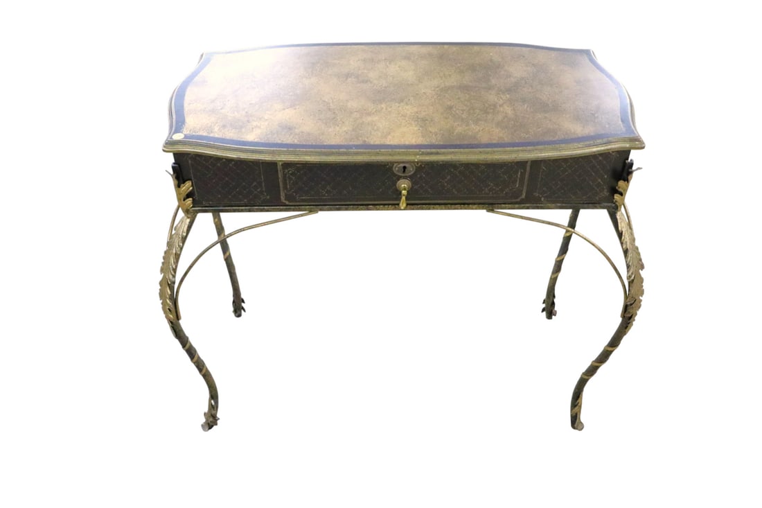 Petite metal leaf carved base paint decorated desk (1 of 6)