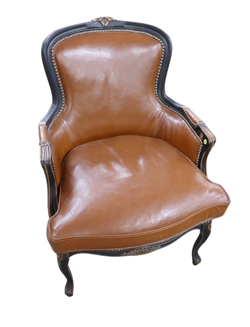Vtg. Hickory Chair Co. French brown leather arm chair (1 of 6)