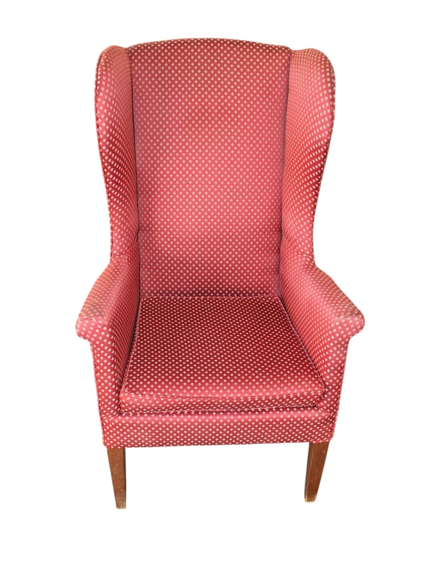 Country high back upholstered wing chair in the red (1 of 5)