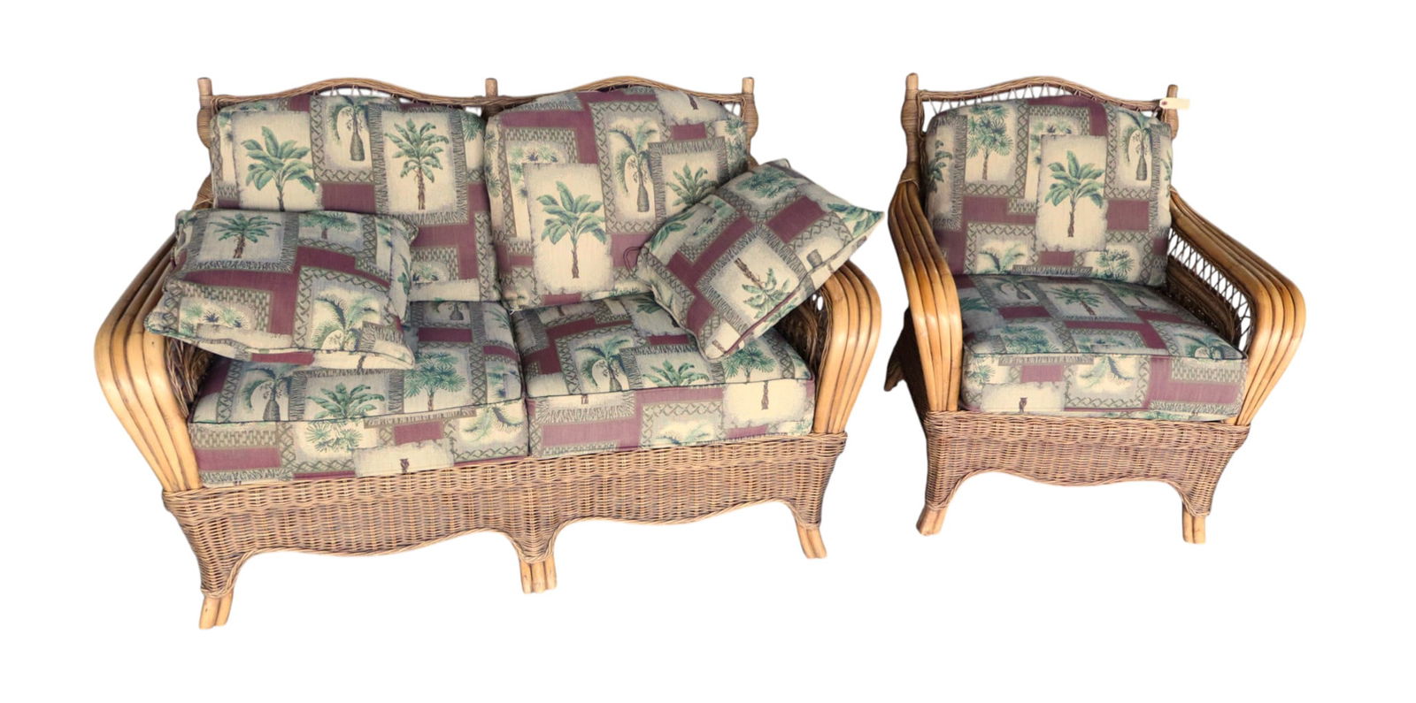 Braxton & Culler 2pc wicker sofa & chair w/cushions & pillows (1 of 10)