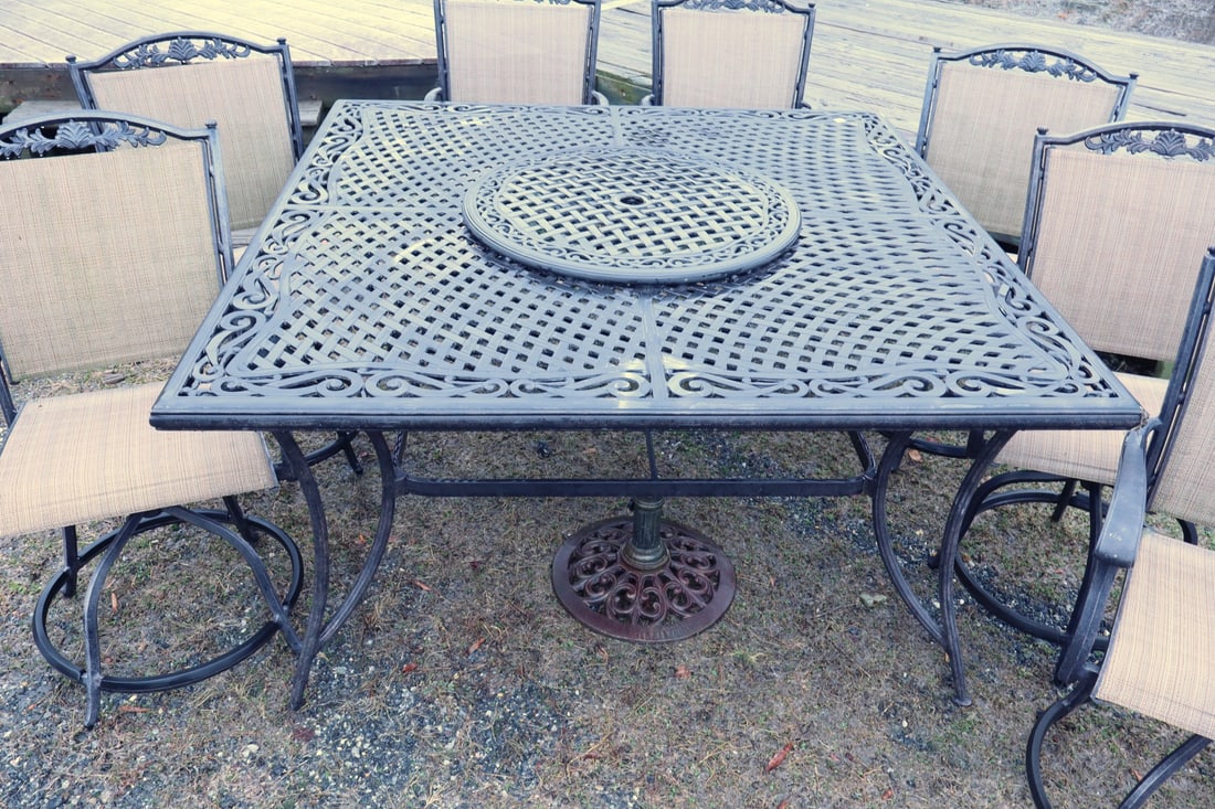 Quality 10pc Sunbrella high top patio set w/lazy susan - 2