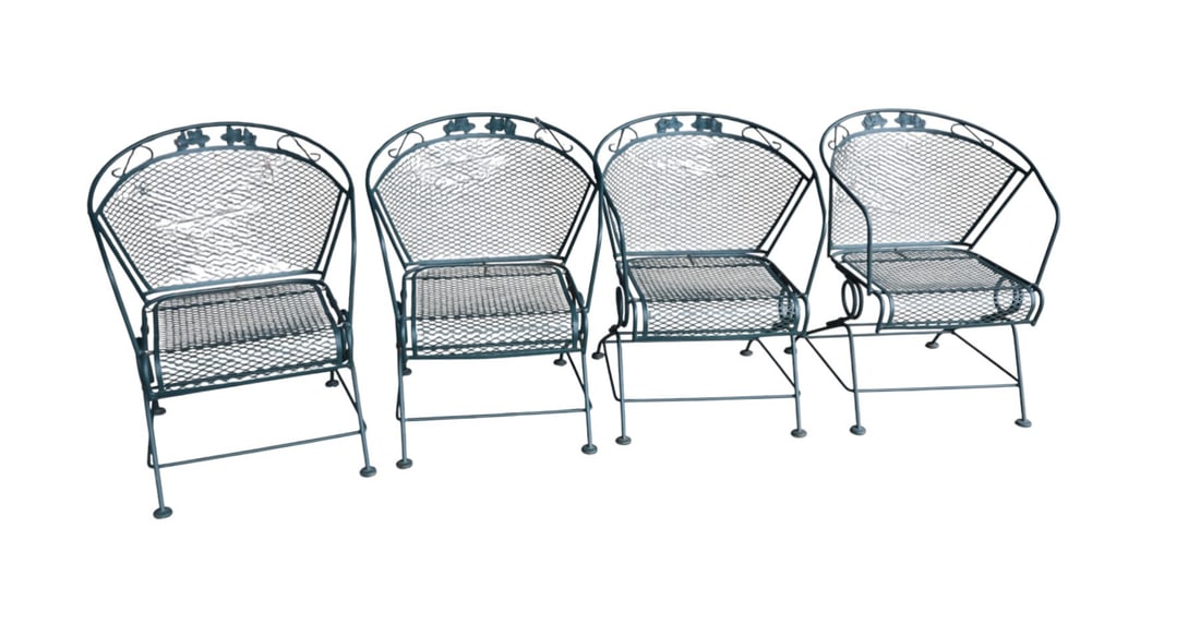 Set of 4 vintage wire floral decorated spring chairs (1 of 7)