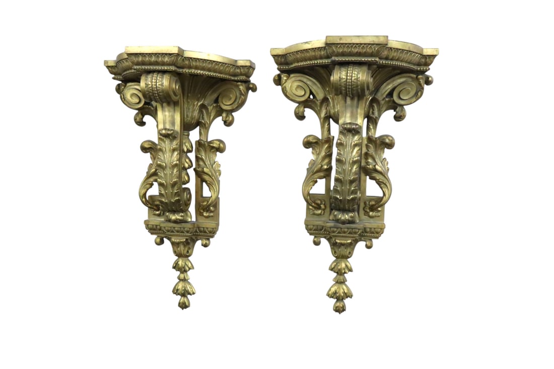 Pair antique FR bronze ornate wall shelf sconces (1 of 7)