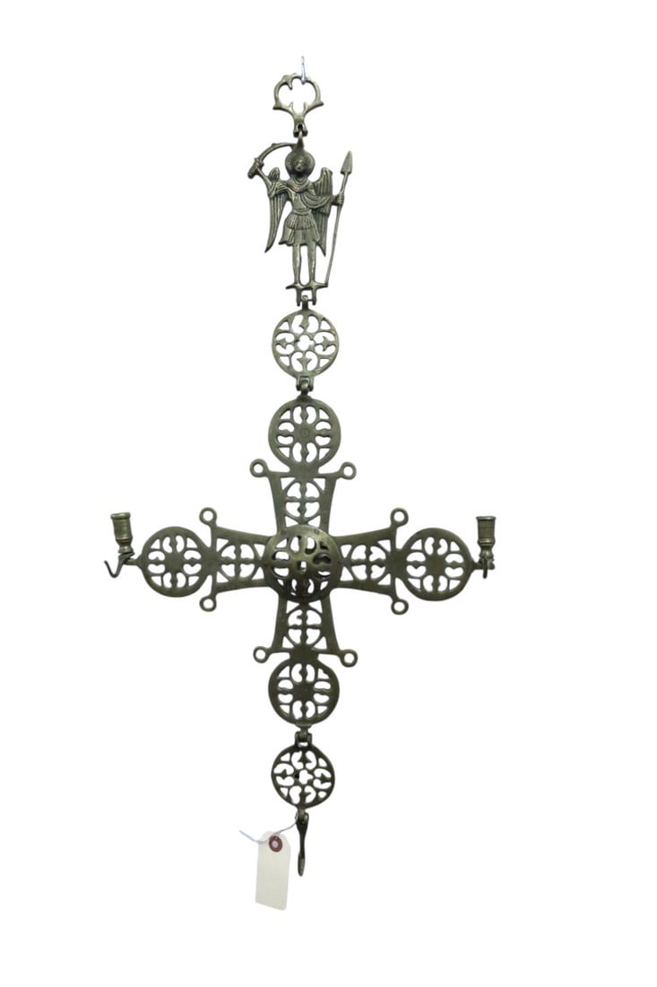 Byzantine Archangel Michael brass religious wall cross (1 of 4)