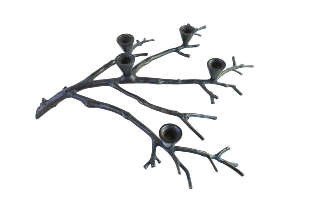 Tree branch 5 burner metal center table candle stands: Tree branch 5 burner metal center table candle stands, structurally sound and in good condition. 5"h x 21"l x 18"w