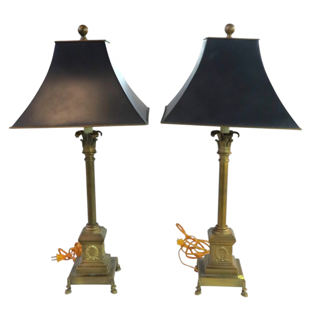 PR quality neo-classical vtg brass candlestick lamps (1 of 7)