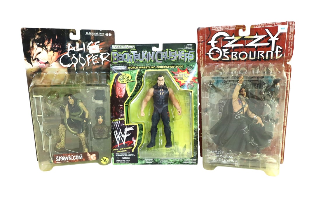 Vtg Ozzy Osborne, Alice Cooper, Undertaker action figures: 3 Vintage action figures in original boxes: Ozzy Osborne, Alice Cooper, The Undertaker