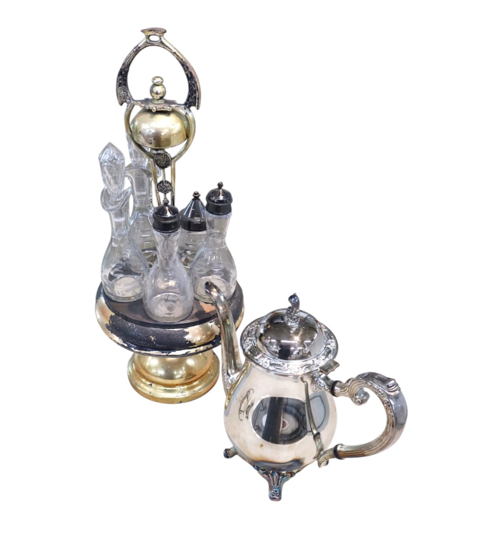 Silverplate teapot and antique Victorian cruet set (1 of 3)