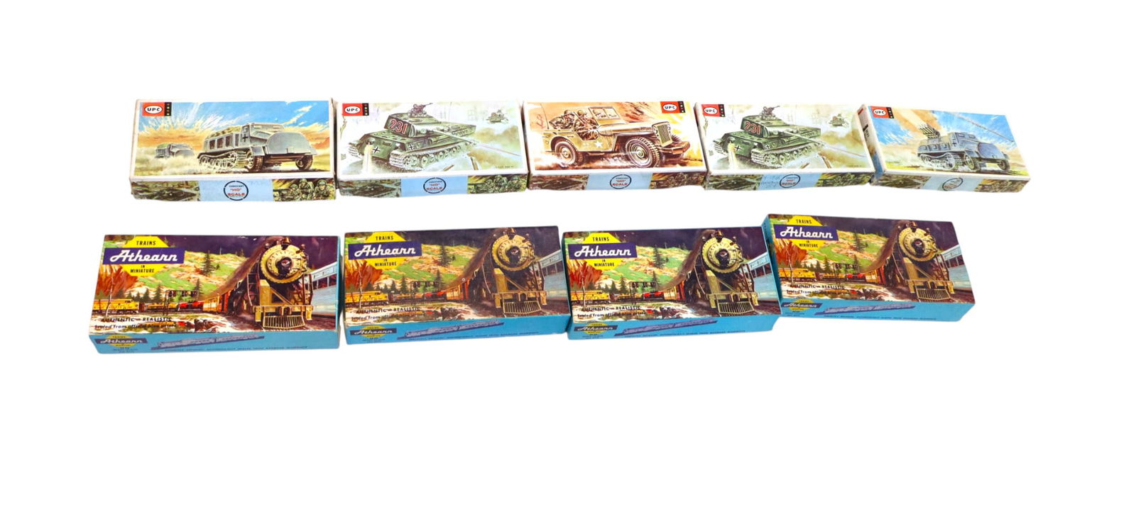 9pcs: 4 Athearn mini trains & 5 UPC models HO scale w/boxes (1 of 2)
