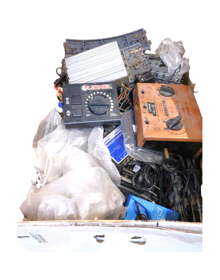 Large box misc track, wires and other train accessories: Large box of miscellaneous track and wires and other train accessories