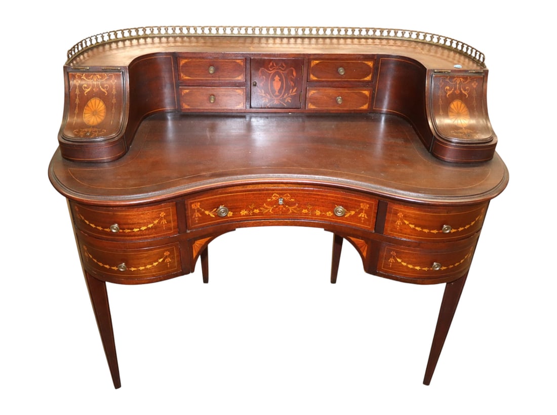 Beautiful antique French inlaid Carlton style desk (1 of 11)