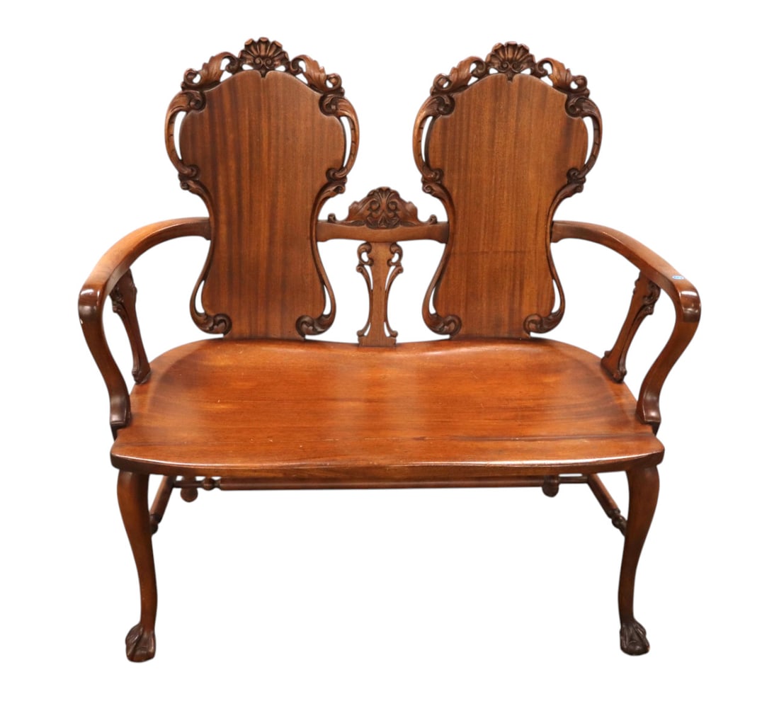 Antique solid mahogany ball & claw carved settee (1 of 6)