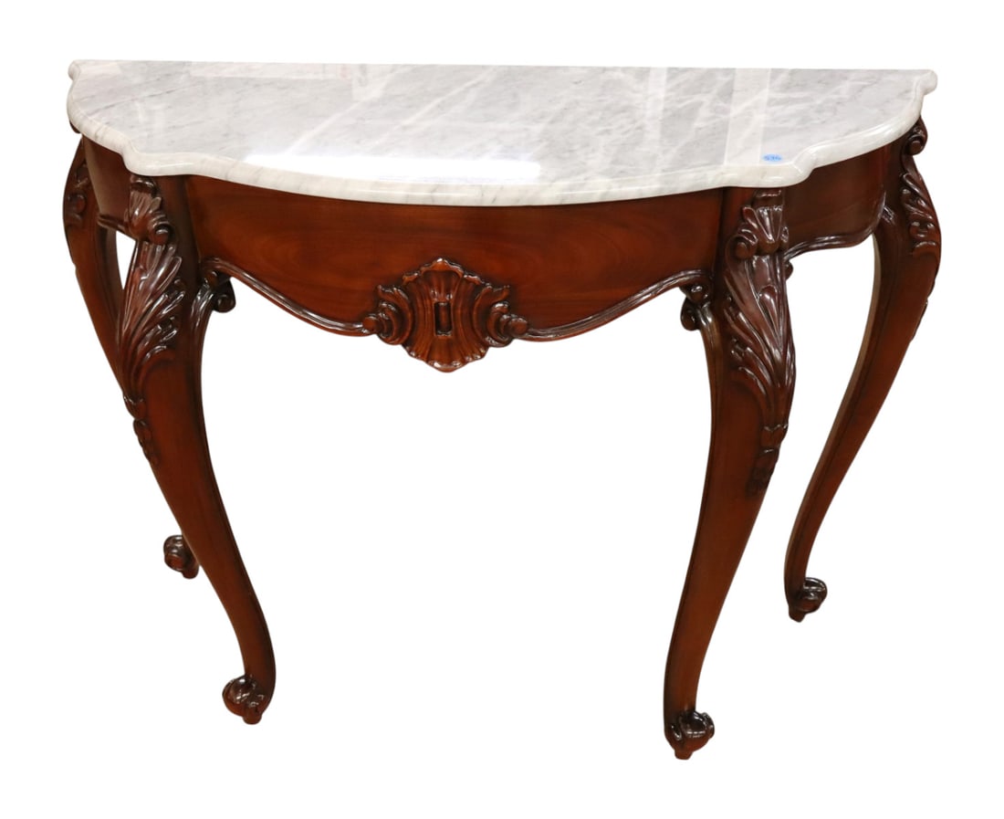 Beautiful carved solid mahogany marble top console (1 of 7)