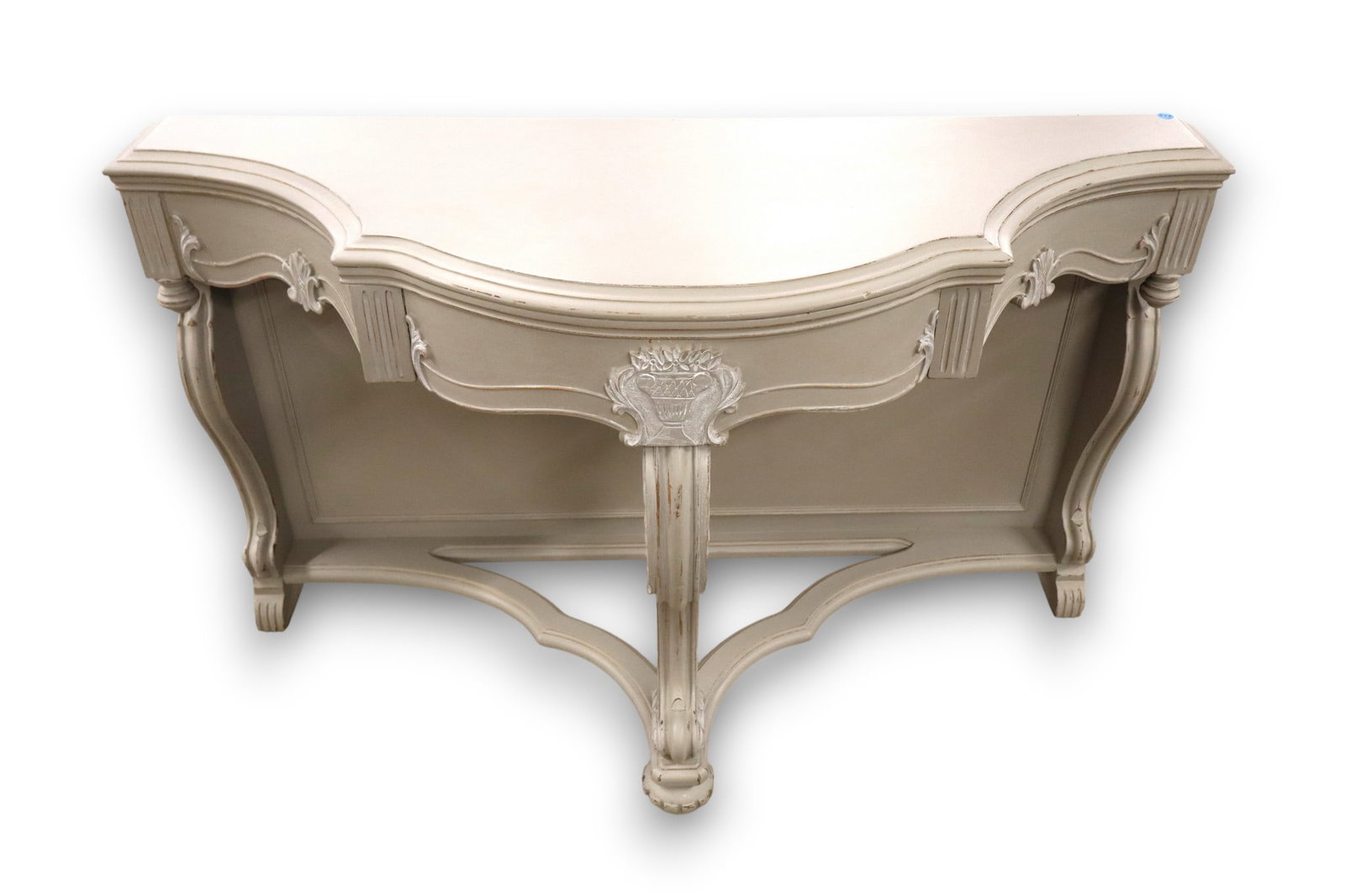 Vtg paint decorated depression carved console w/drawer (1 of 6)