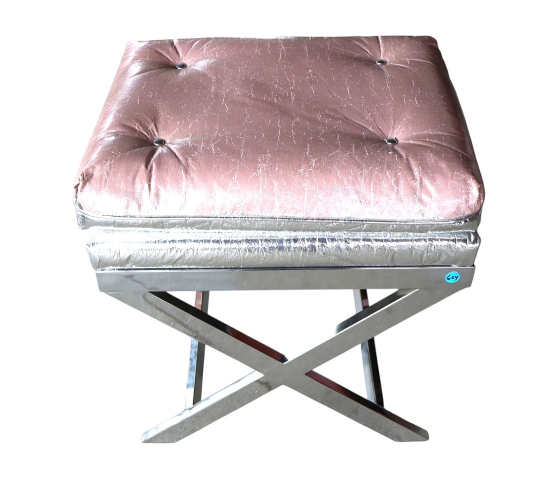 MidC upholstered and chrome x-frame base stool (1 of 5)