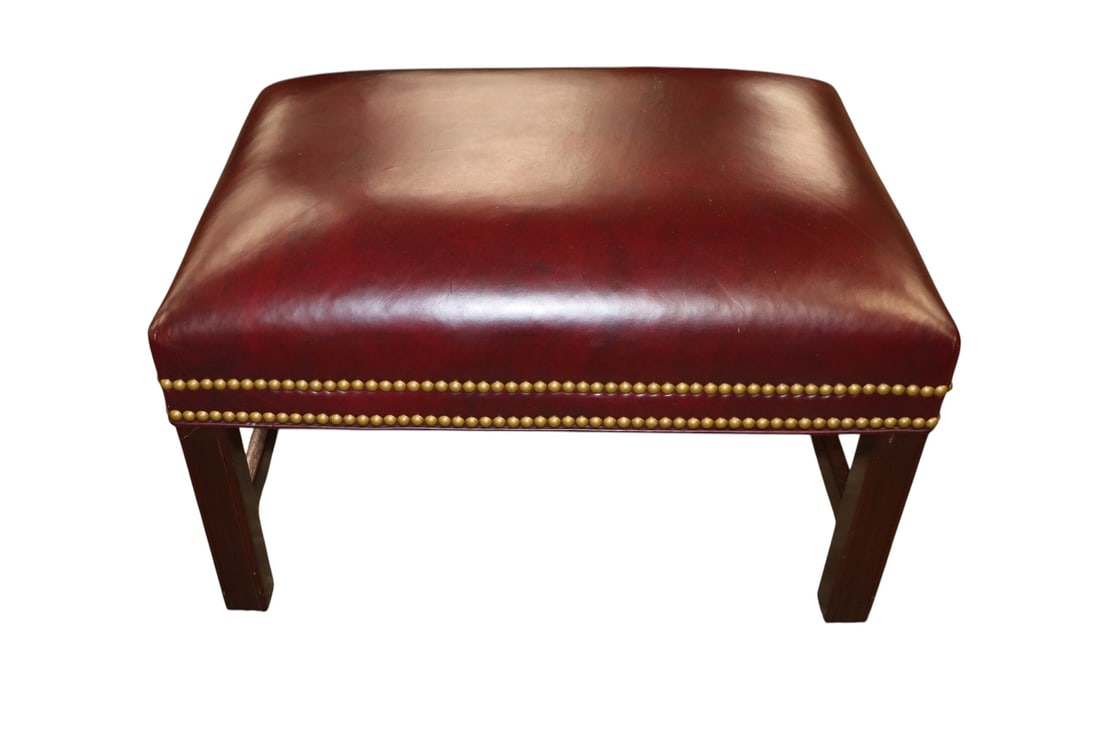 Vtg Hancock and Moore burgundy leather ottoman (1 of 5)