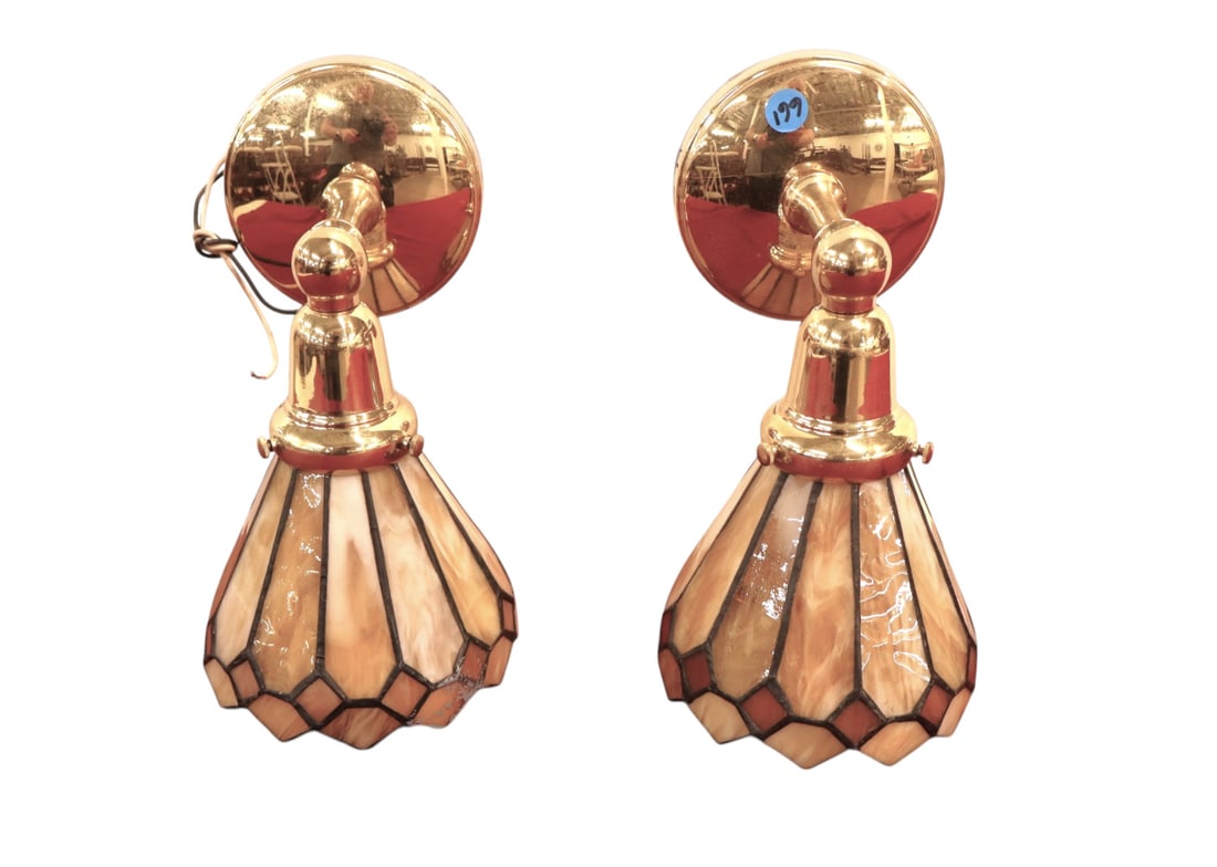 Pair of Vintage lead glass brass base wall sconces (1 of 4)