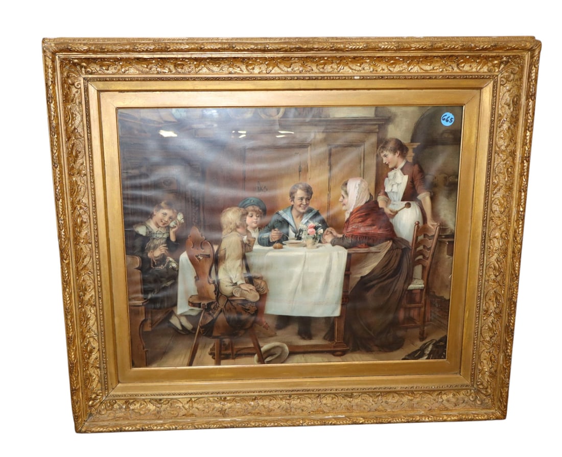 Antique framed English print in carved wood & gesso frame (1 of 4)
