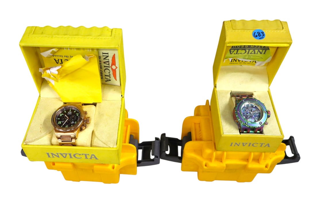 4pc lot: 2 Invicta watches, boxes, hard shell watch boxes (1 of 5)