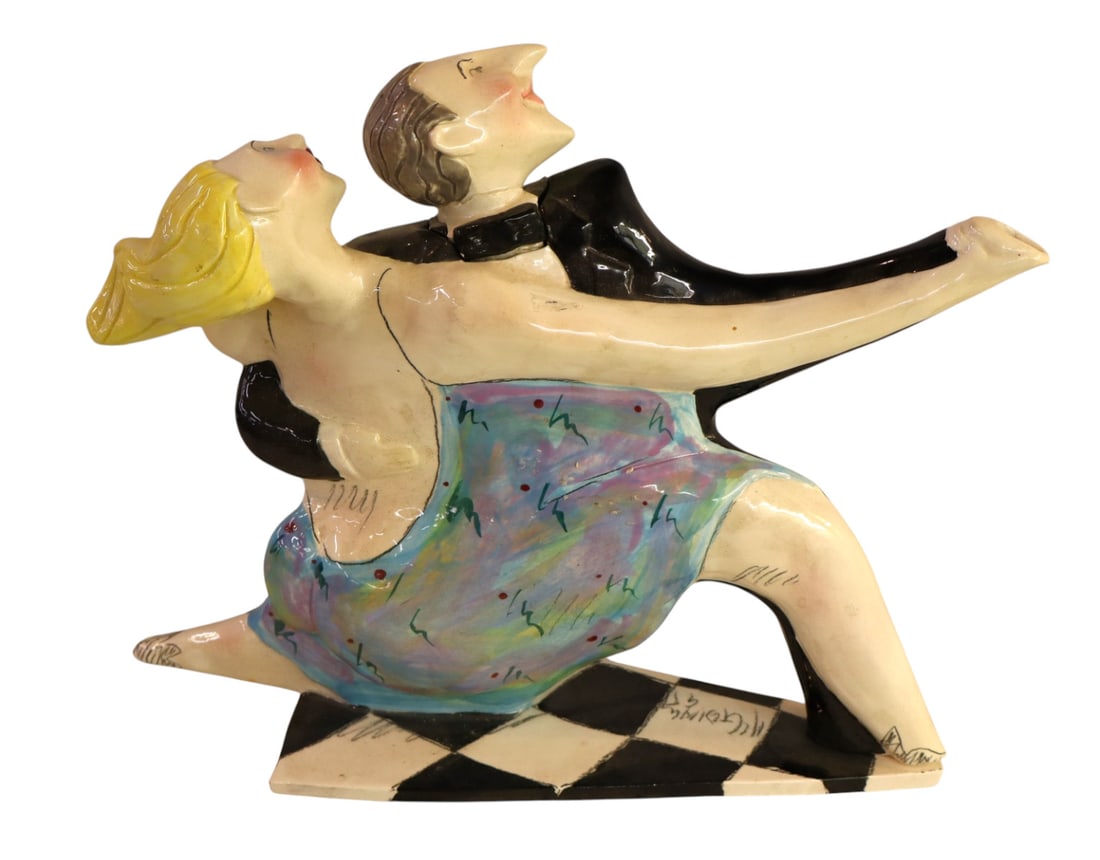 Italian artist sg. porcelain lidded teapot of dancers (1 of 6)