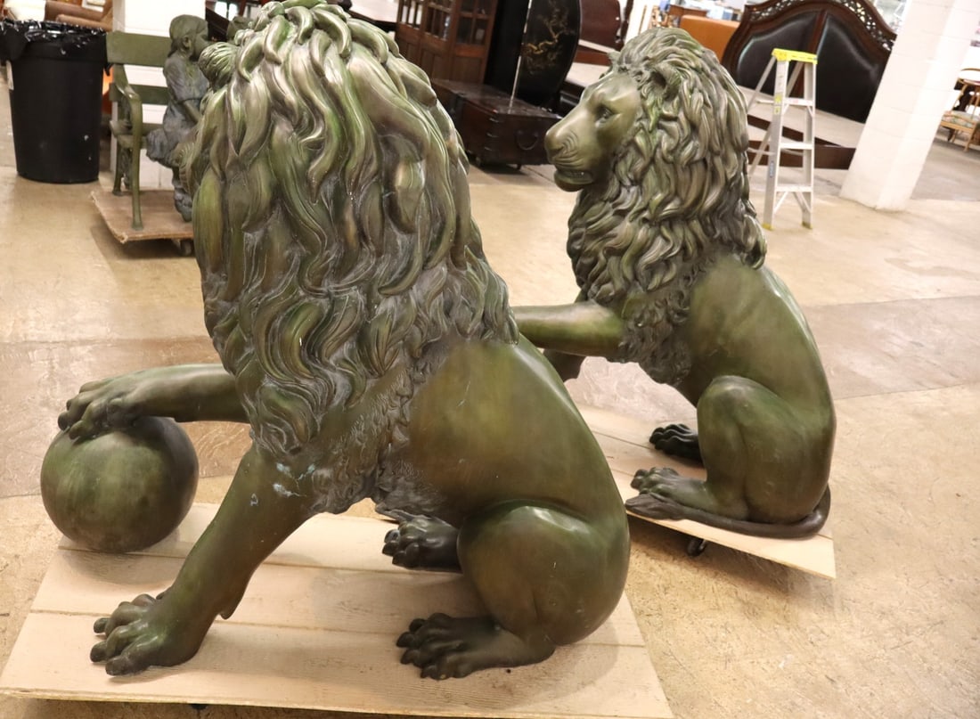 Impressive PAIR Life-Size Bronze Lions - 10