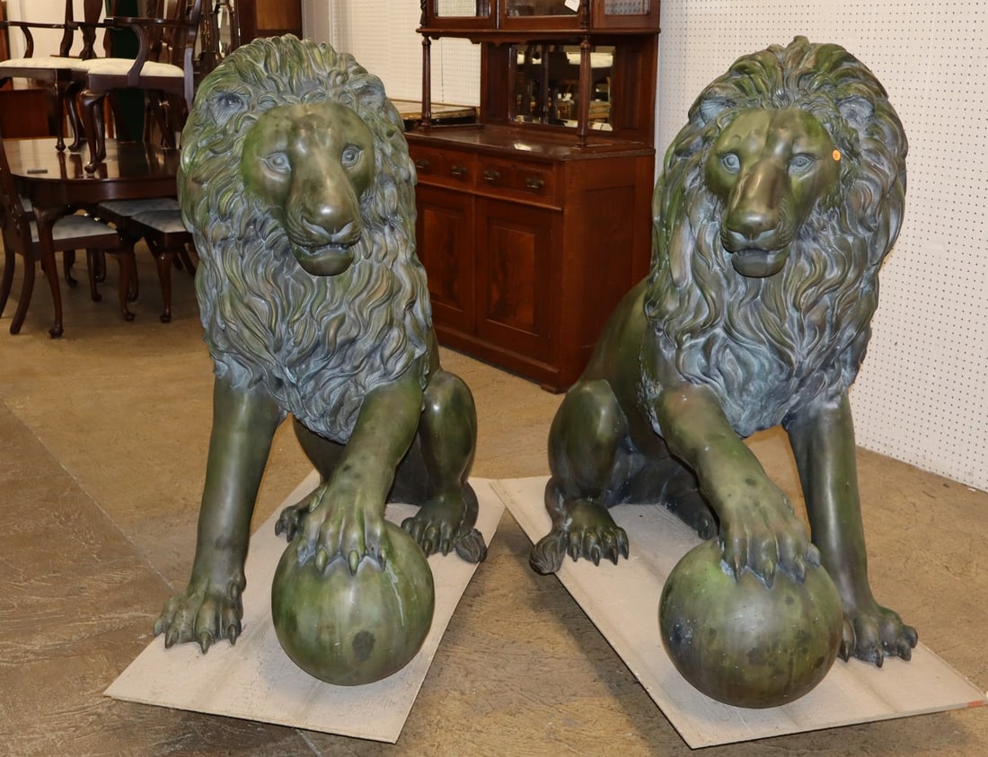 Impressive PAIR Life-Size Bronze Lions - 11