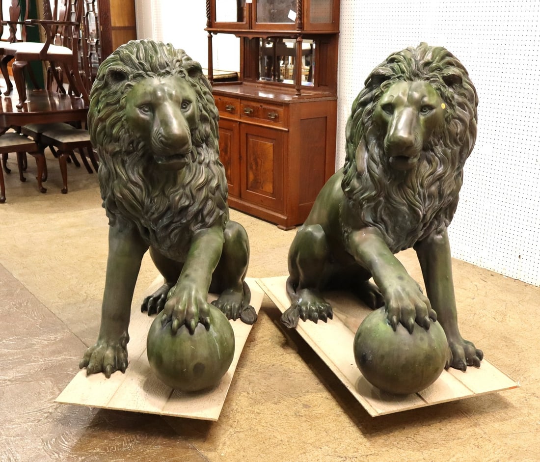 Impressive PAIR Life-Size Bronze Lions - 12