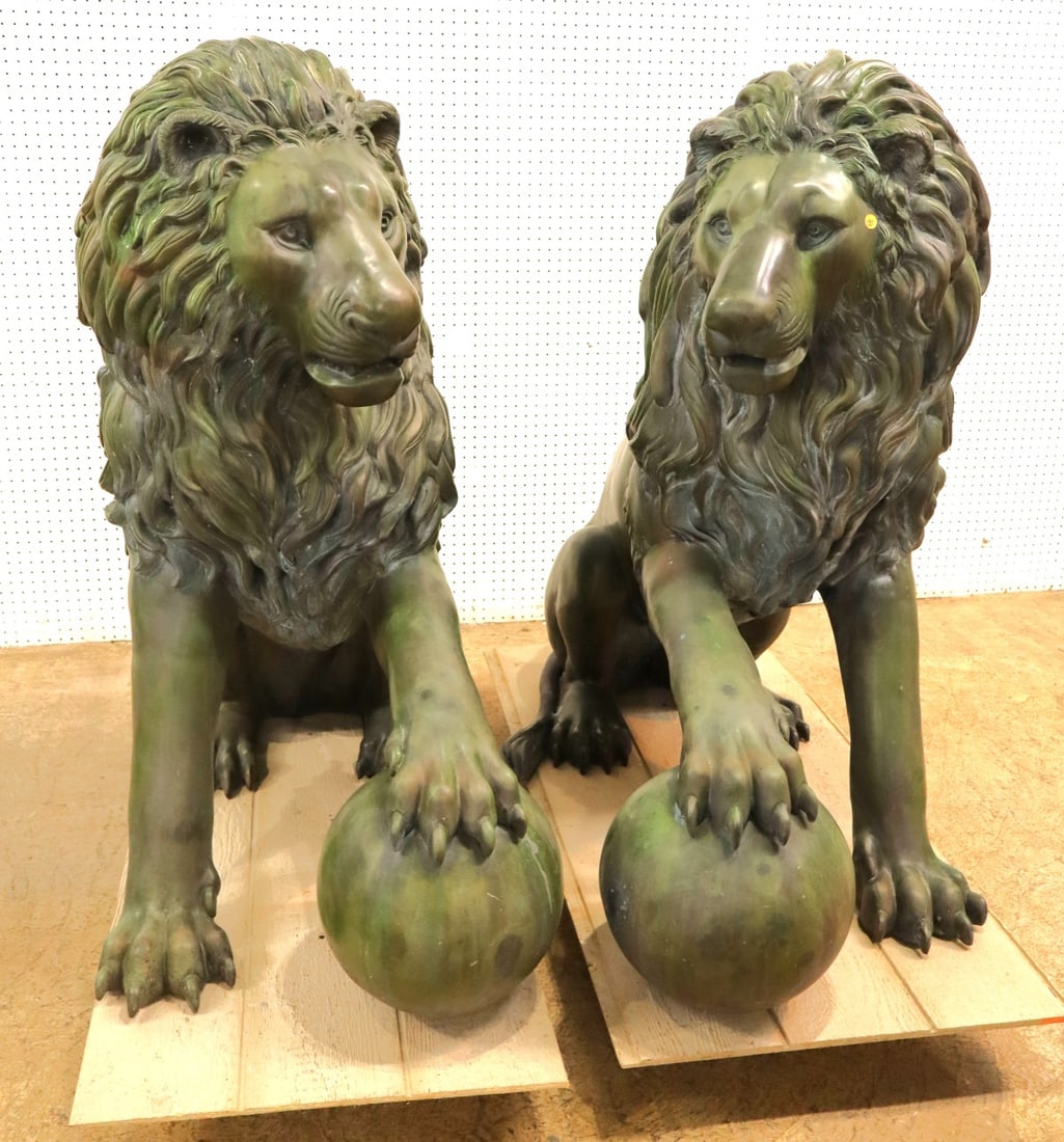 Impressive PAIR Life-Size Bronze Lions - 2