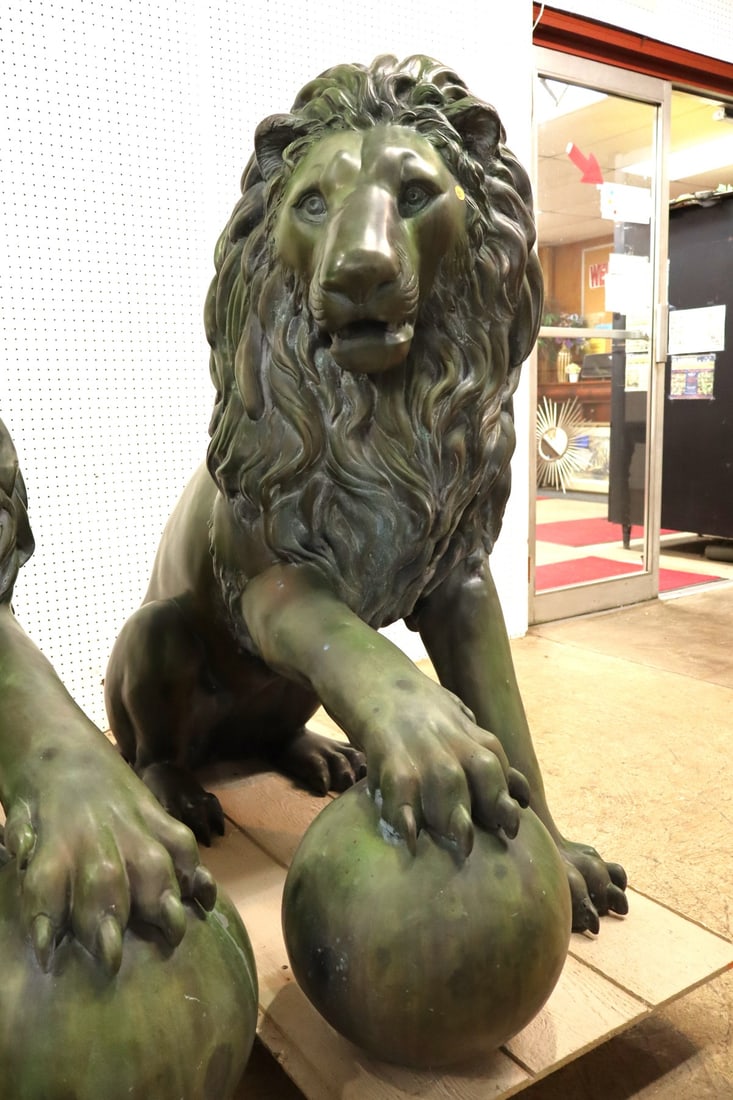 Impressive PAIR Life-Size Bronze Lions - 4