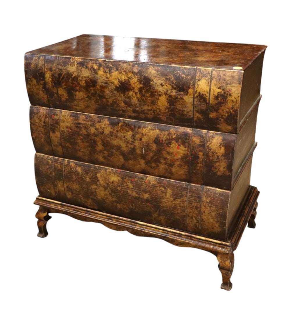 Vintage Italian faux book style 3 drawer chest: Vintage Italian faux book style 3 drawer chest, original finish, structurally sound. 22.5"h x 22"w x 12"d