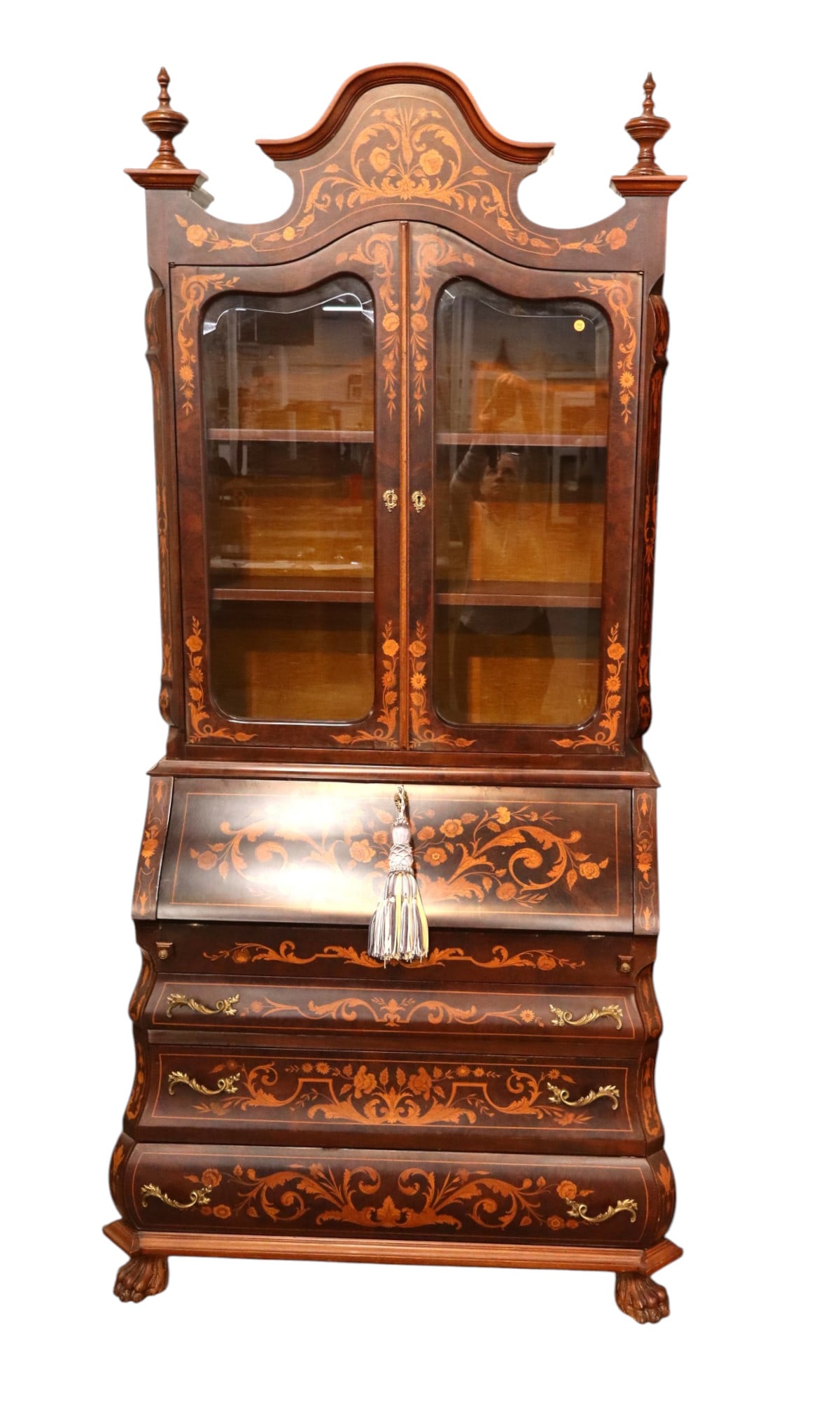 Vintage Italian 2pc inlaid secretary bookcase w/key (1 of 12)